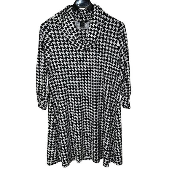 Houndstooth 2X Comfort Swing DRESS A-Line Soft Stretch Knit Removable Scarf NEW - Picture 6 of 10